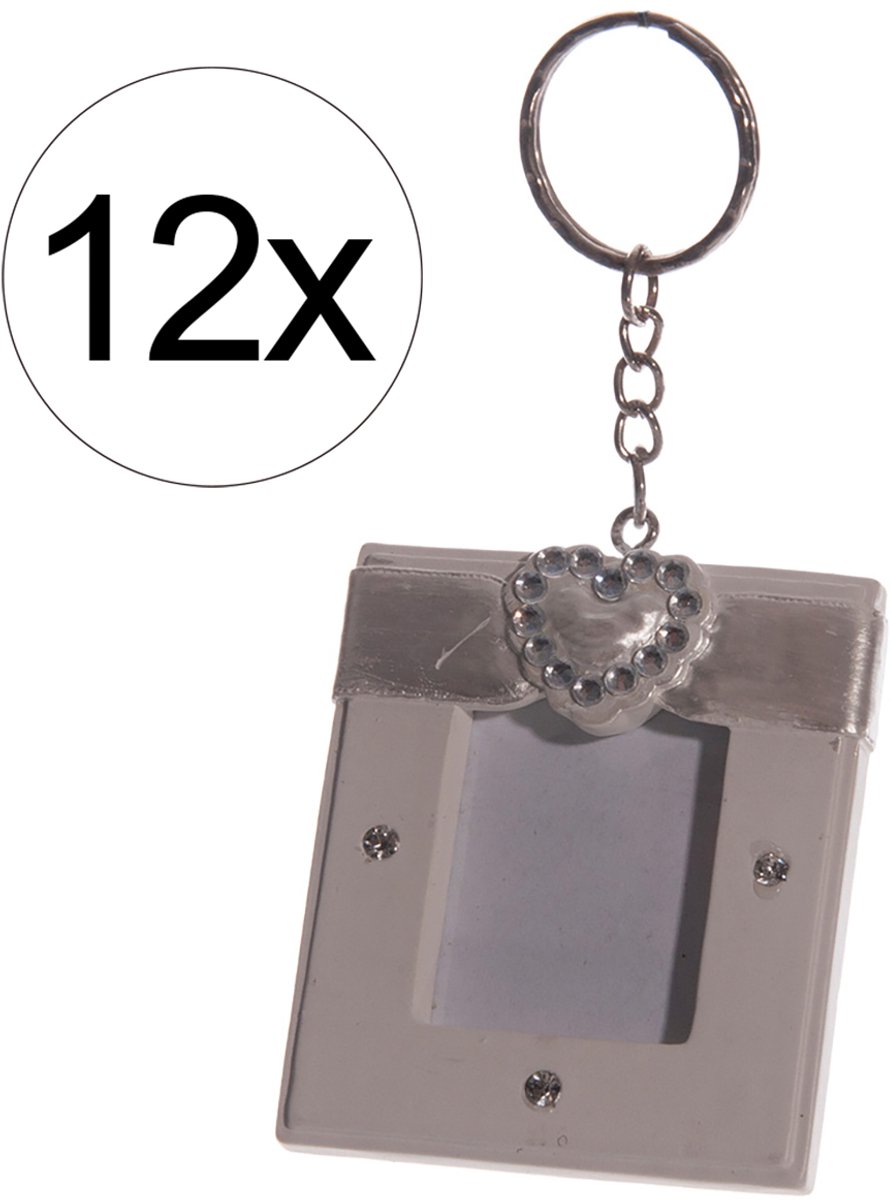 12x Luxe Sleutelhanger met Fotokader – Hartvorm met Diamantjes huwelijk bruiloft trouw bedankje